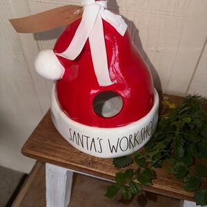 New Rae Dunn Santa's Workshop Red Ceramic Birdhouse Holiday Decor